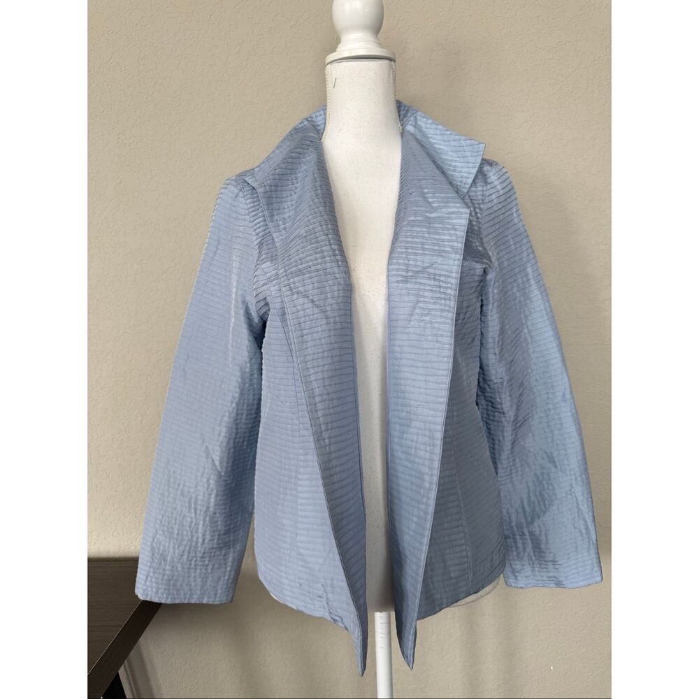 Eileen Fisher 100% Silk Pleated Sky Blue open Blazer Medium